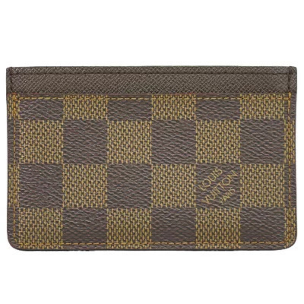 Louis Vuitton LV Porte Cartes Damier Card Case Wallet Canvas Leather Ebene Brown